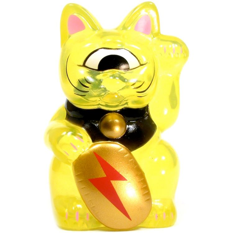 Mini Fortune Cat - Clear Yellow w/ Red Lighting Bolt by Real X Head (Mori Katsura)
