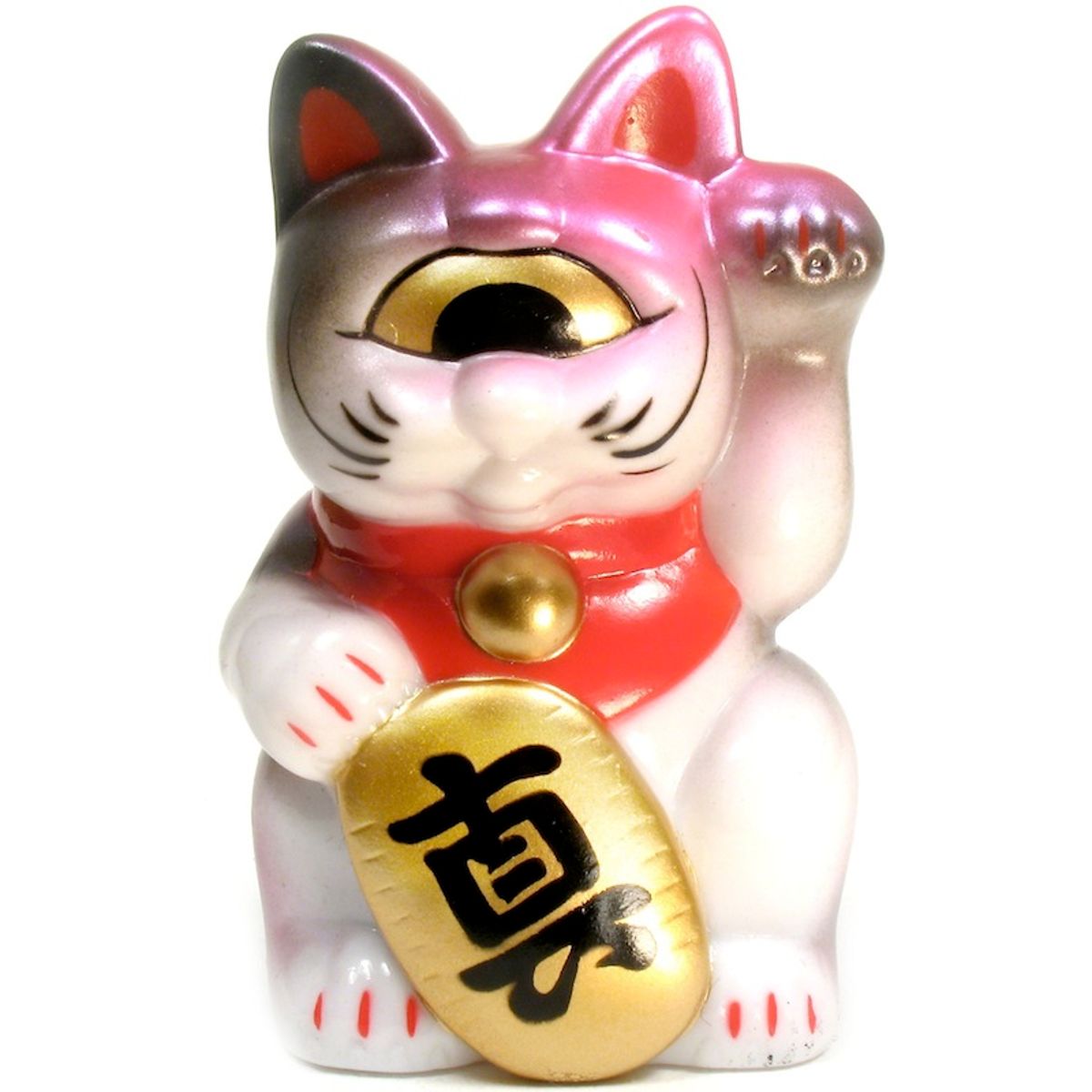 Mini Fortune Cat - White w/ Pink Spray