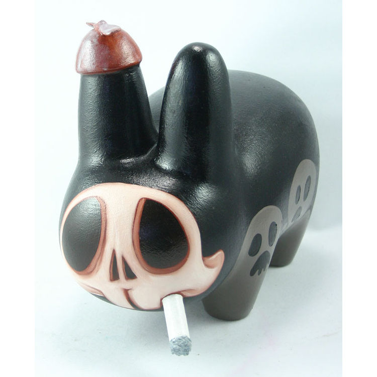 Smoking Death Rabbit with Skull mask, ear propellar by Kathie Olivas