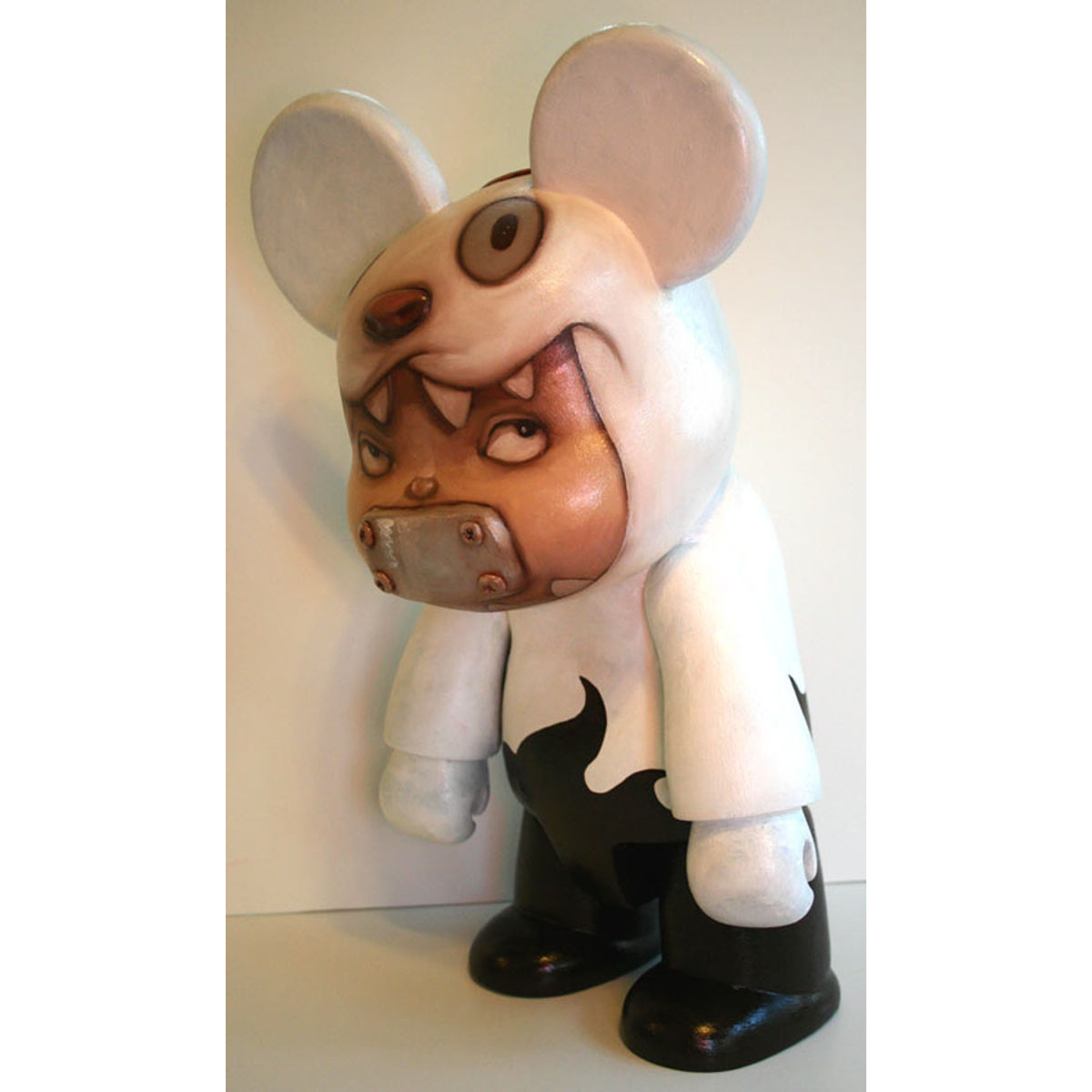 Boy in White bear suit, black flames