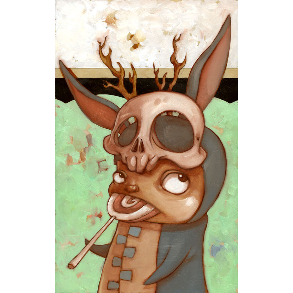 Boy in Jackelope suit, skull mask