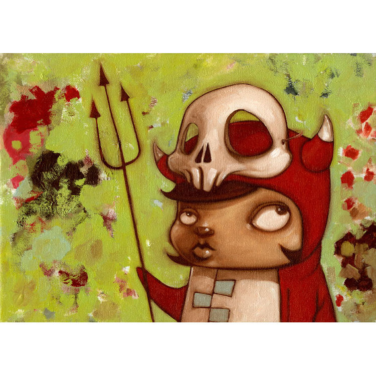Devil girl with skull mask by Kathie Olivas