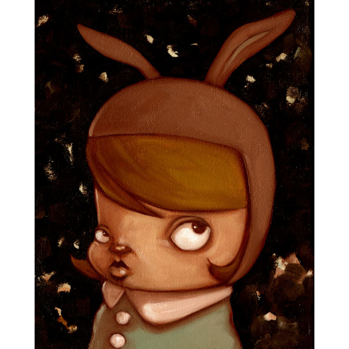 Girl with Brown rabbit hood, green dress