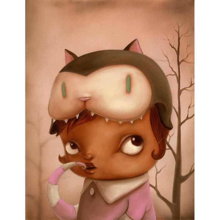 Girl with cat Mask by Kathie Olivas