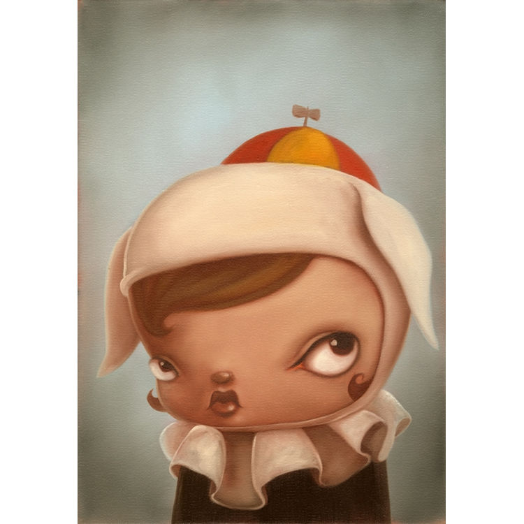 Girl with Rabbit hood, beanie by Kathie Olivas