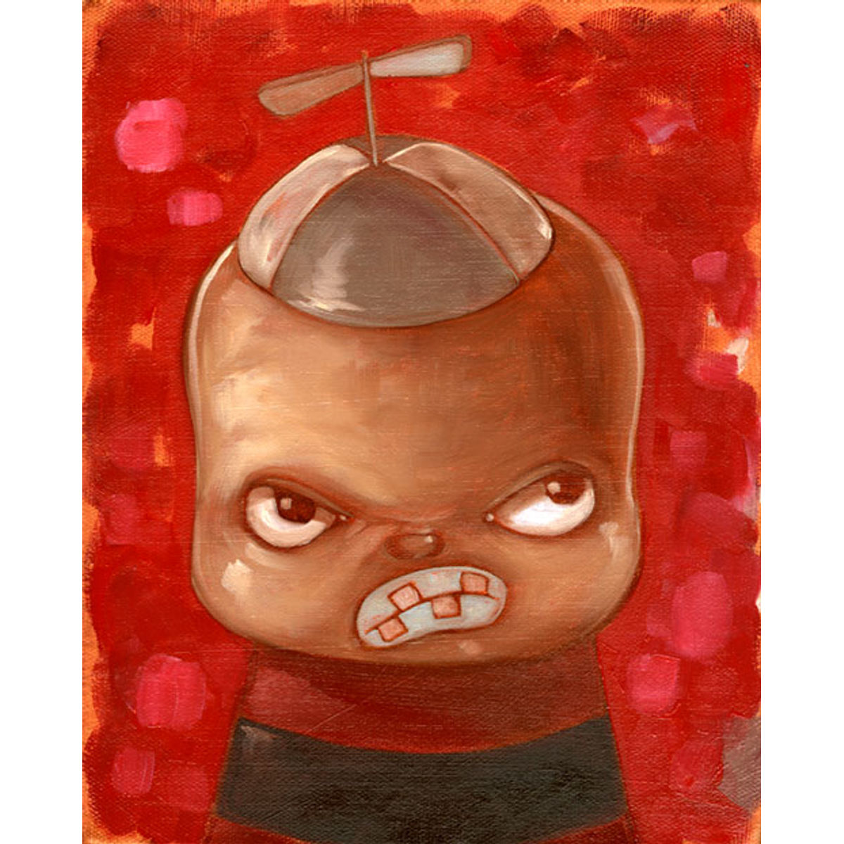 Boy with zipper smile, gray beanie