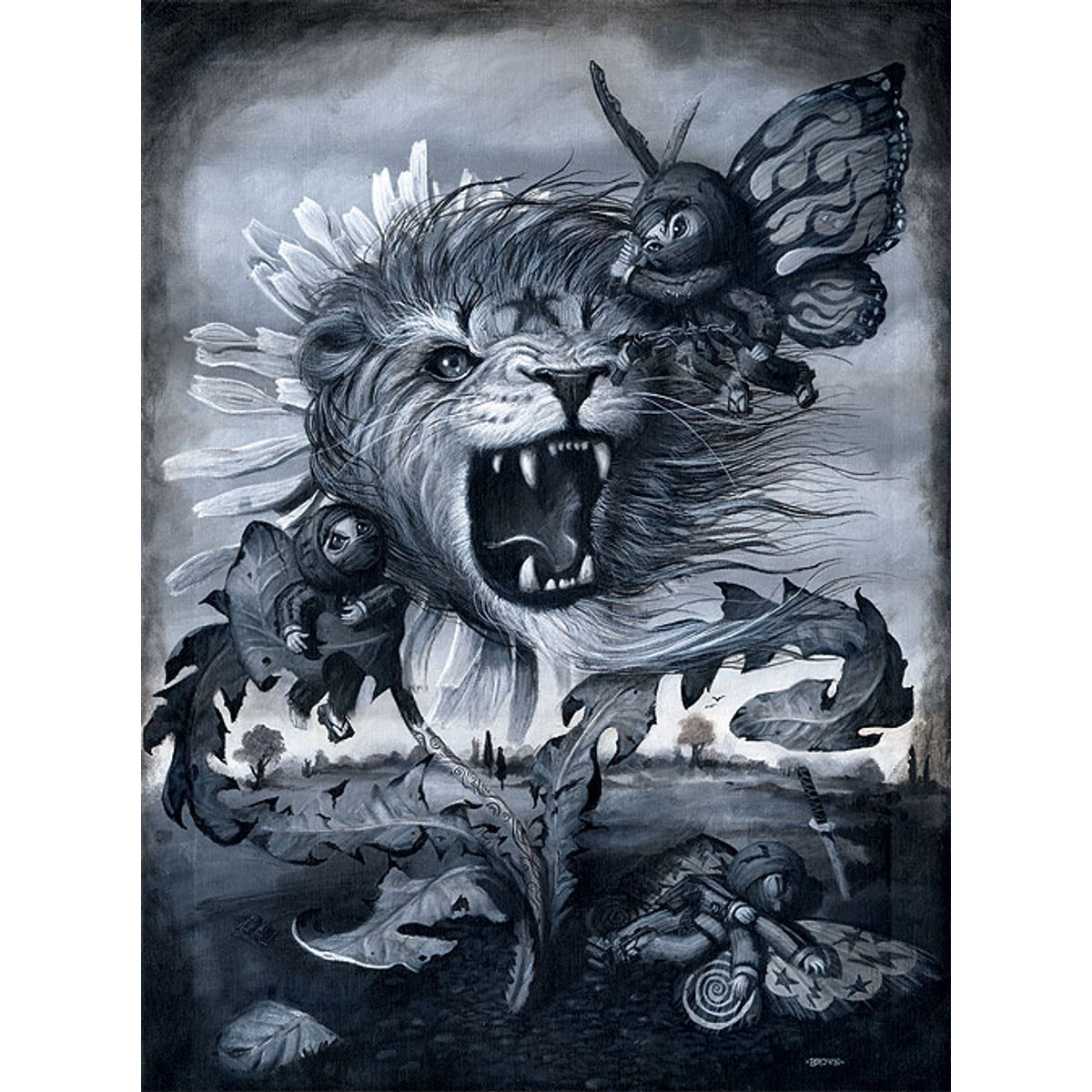 Still Life with Dandilion and Butterfly