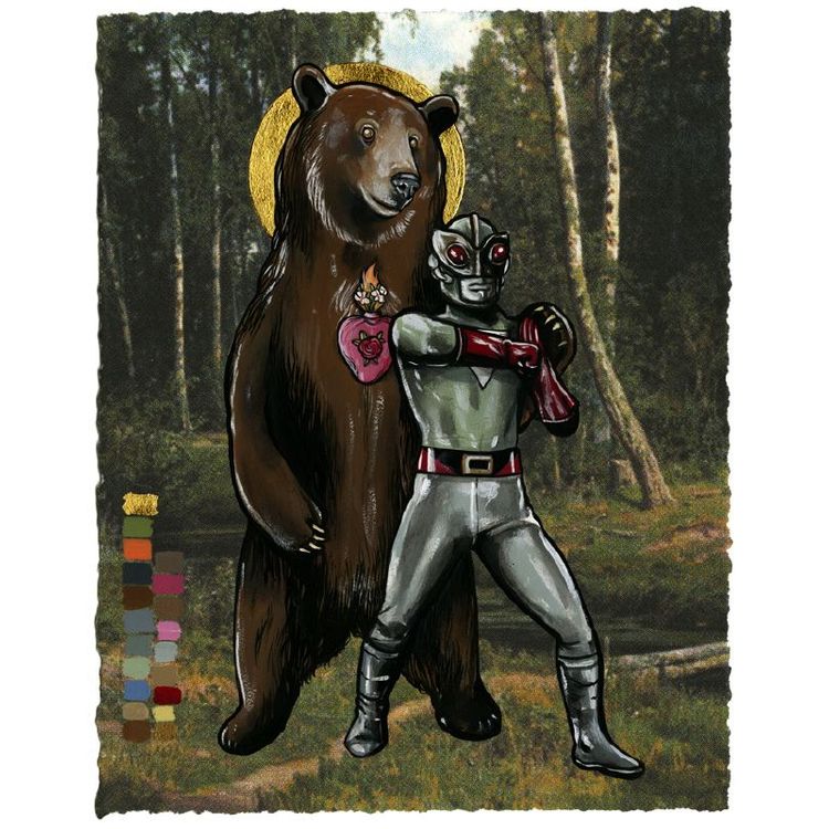 Untitled (Thundermask with Saint Bear) by Steve Seeley