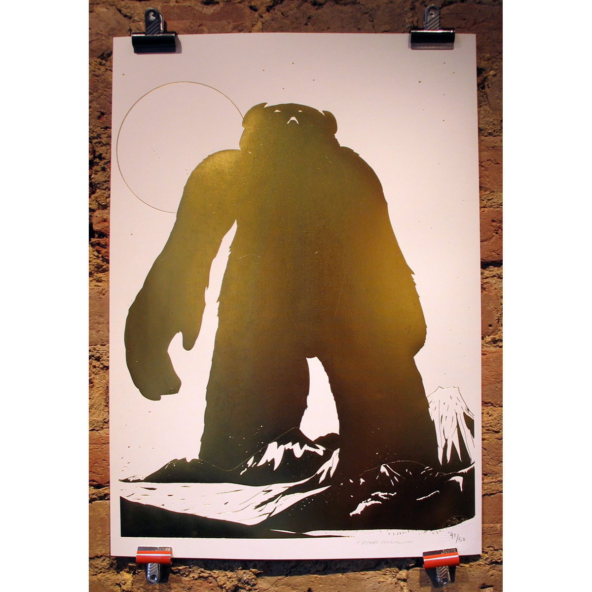 yeti over mount fuji - gold foil