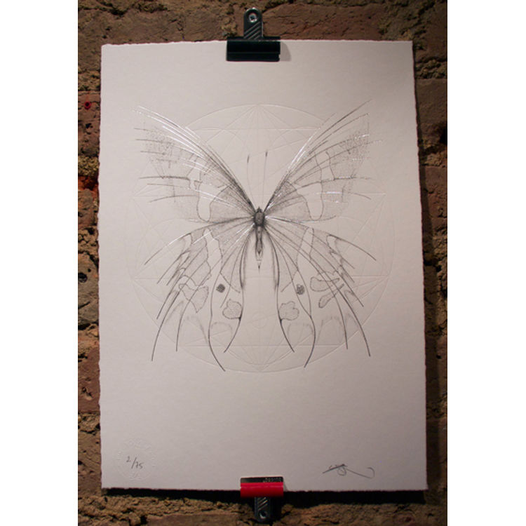 butterfly with geometric flowers (silver) by Jessica Albarn