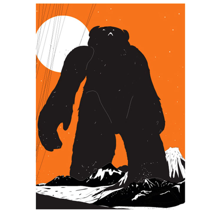 yeti over mount fuji - orange by Phlash