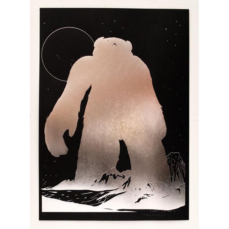 Yeti Over Mount Fuji - Silver Foil by Phlash