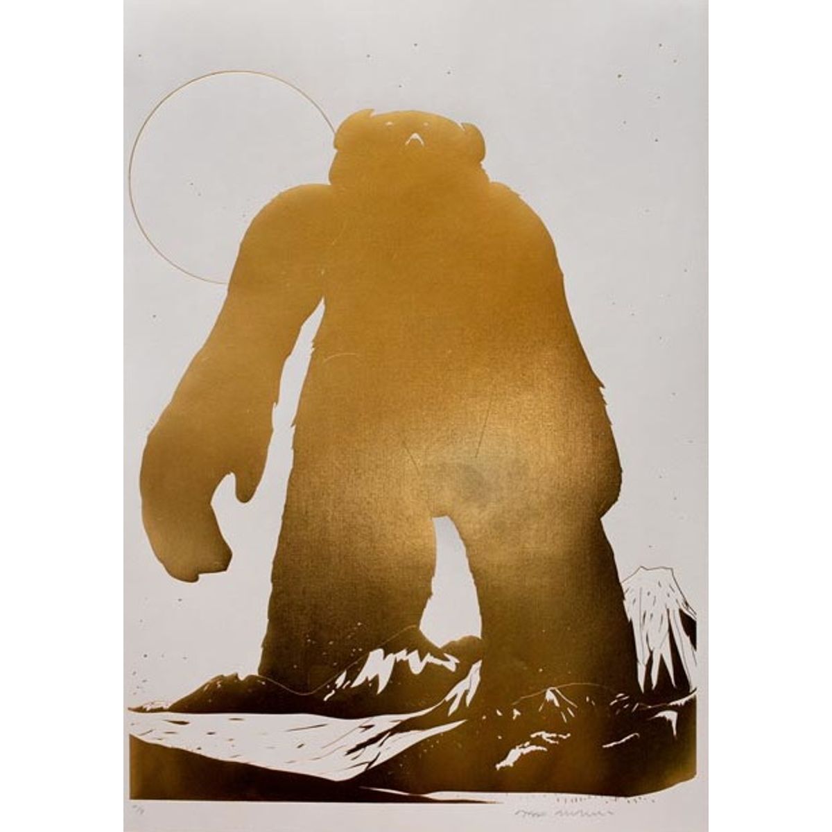 yeti over mount fuji - gold foil