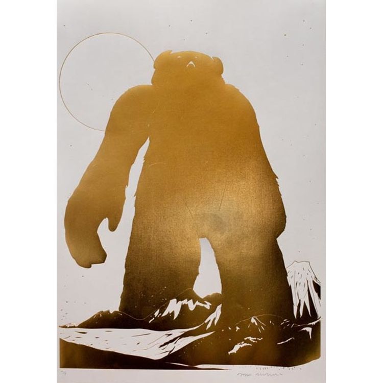 yeti over mount fuji - gold foil by Phlash