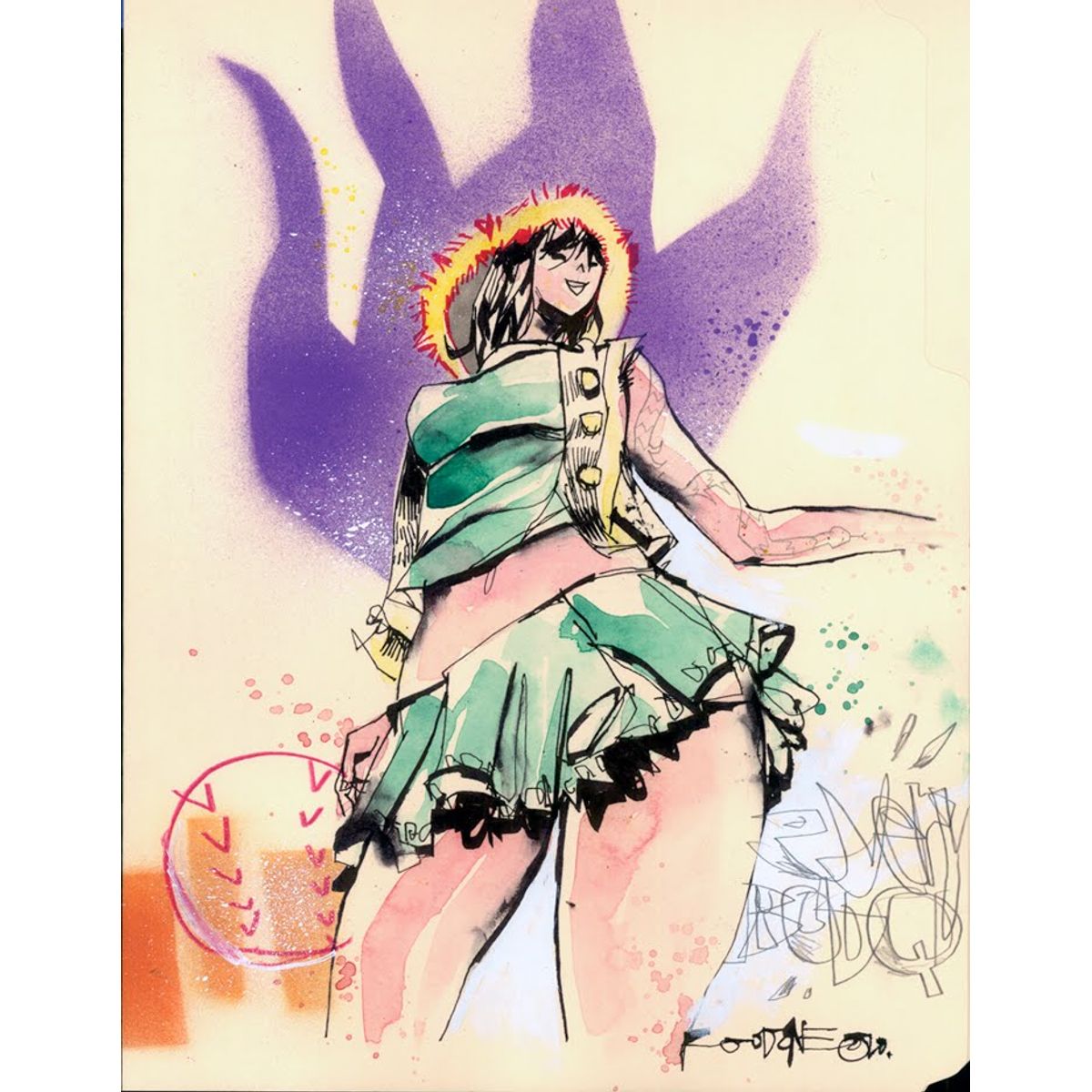 yellow fur hood with baseball