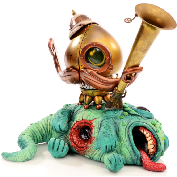 Colonel Henry Walrus Caruthers with his latest  – Specimen the Gullyskumpler by Doktor A