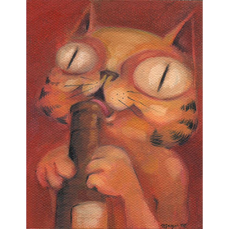 Cat man drinks a tall one by Paper Wasp (Magen Mitchell)