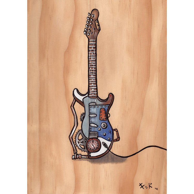 Steampunk Guitar original painting by Jen Kiddo