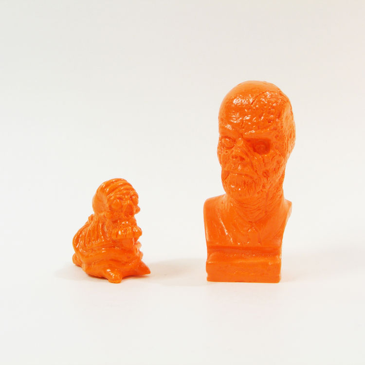 Galaxy Frankenstein Mini Bust (2 inch) with Micro Skelechub Worshipper - Orange by We Become Monsters (Chris Moore)