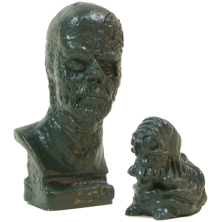 Galaxy Frankenstein Mini Bust (2 inch) with Micro Skelechub Worshipper - Grey Green by We Become Monsters (Chris Moore)