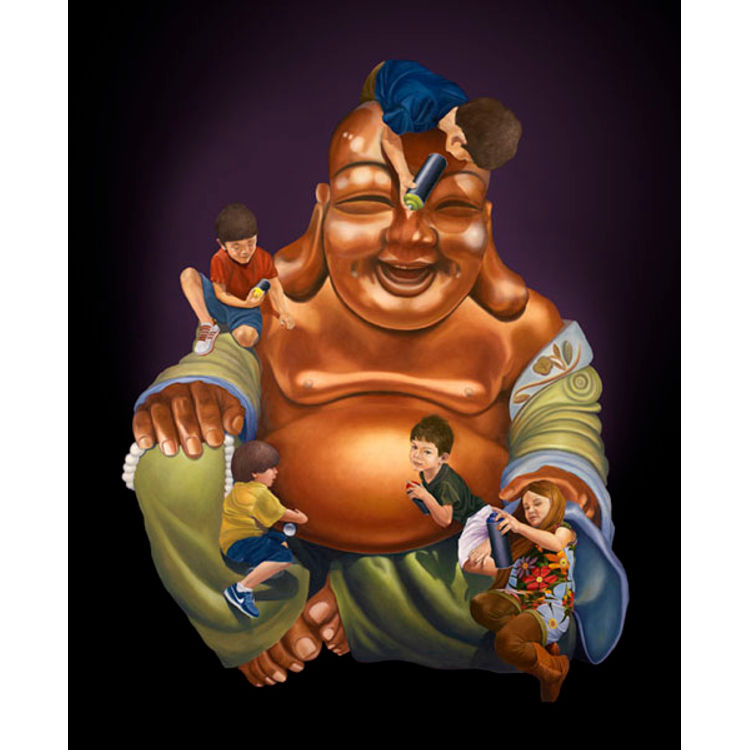 Happy Buddha with Children by Miguel Paredes