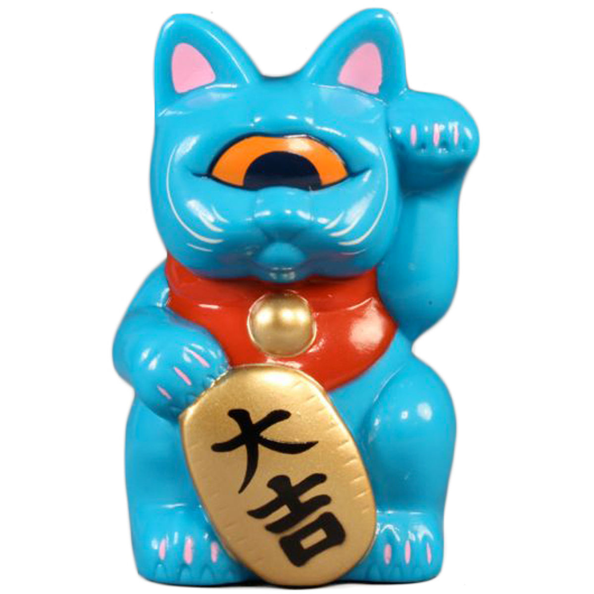 Mini Fortune Cat - Blue w/ Orange Eye