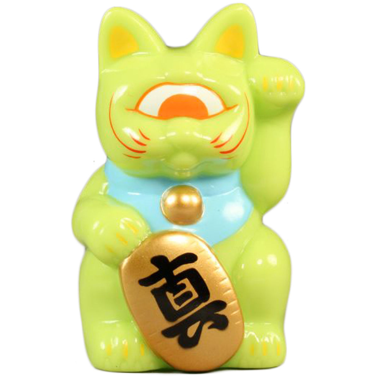 Mini Fortune Cat - Lime Green w/ Orange Eye
