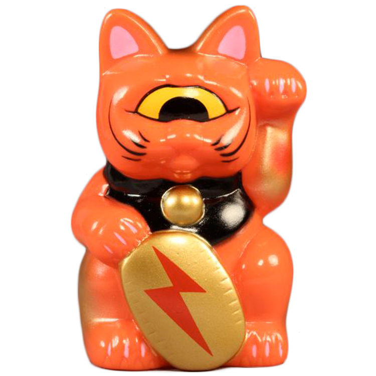 Mini Fortune Cat - Orange w/ Lightning Bolt by Real X Head (Mori Katsura)