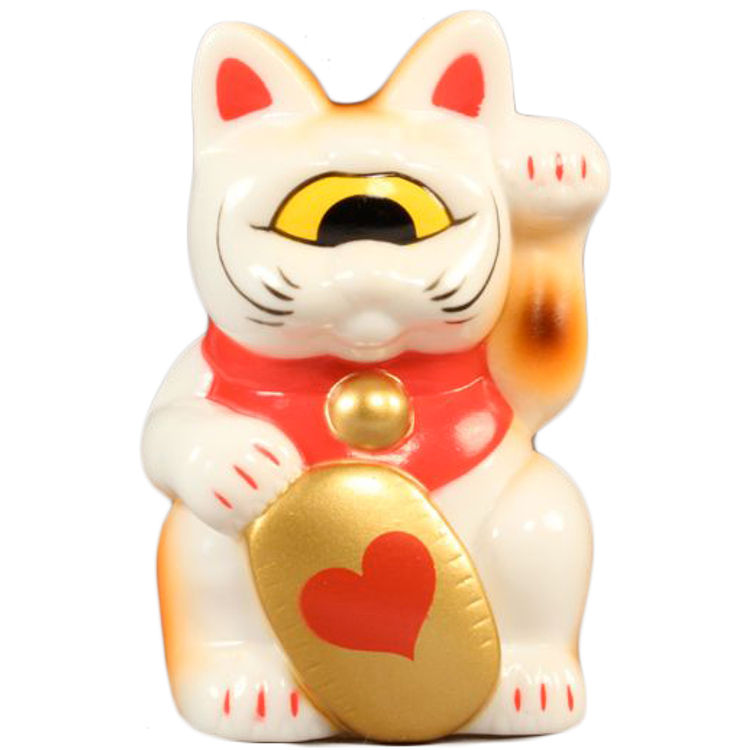 Mini Fortune Cat - White w/ Heart by Real X Head (Mori Katsura)
