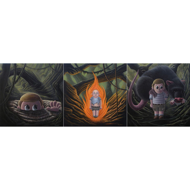 Young Wesley Demonstrates The Dangers Of The Fire Swamp (Triptych) by Chris Tezber