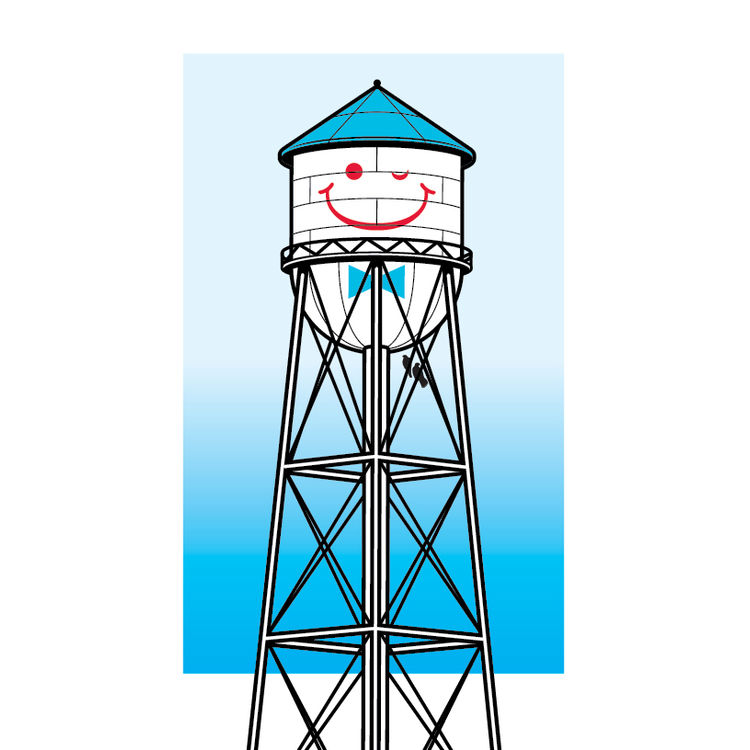 Smiley Watertower - Blue by Todd Bratrud