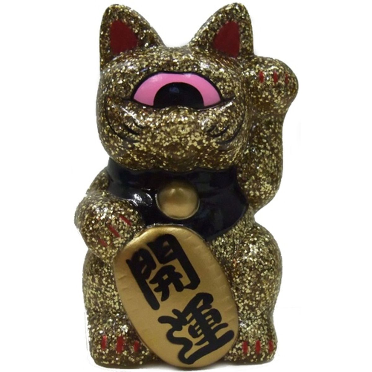 Mini Fortune Cat - Gold Glitter/Pink Eye