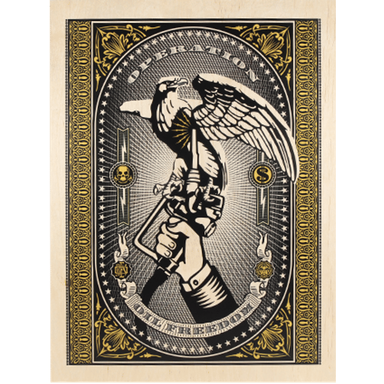 Operation Oil Freedom (Wood) by Obey Giant (Shepard Fairey)