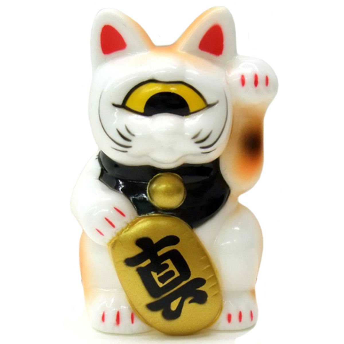 Mini Fortune Cat - White with Black Collar
