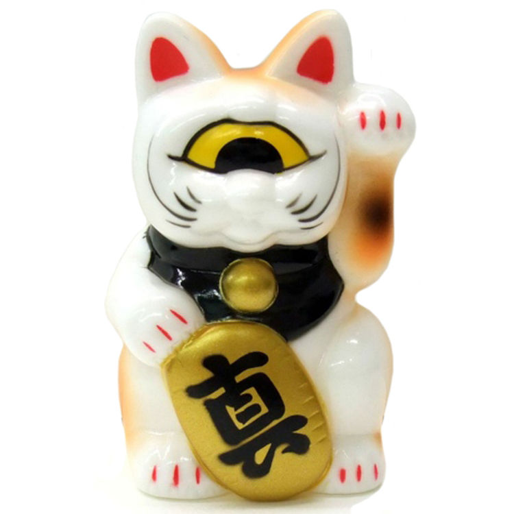 Mini Fortune Cat - White with Black Collar by Real X Head (Mori Katsura)
