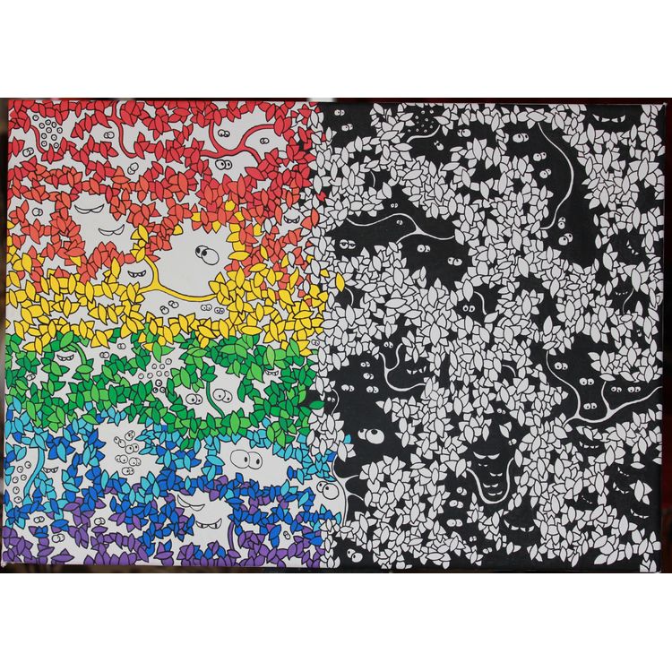 colour/mono jungle painting by David Stevenson