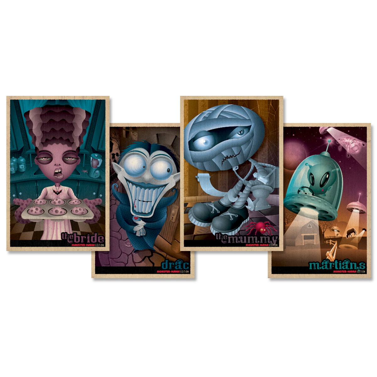 set of 4 retro monster movie posters