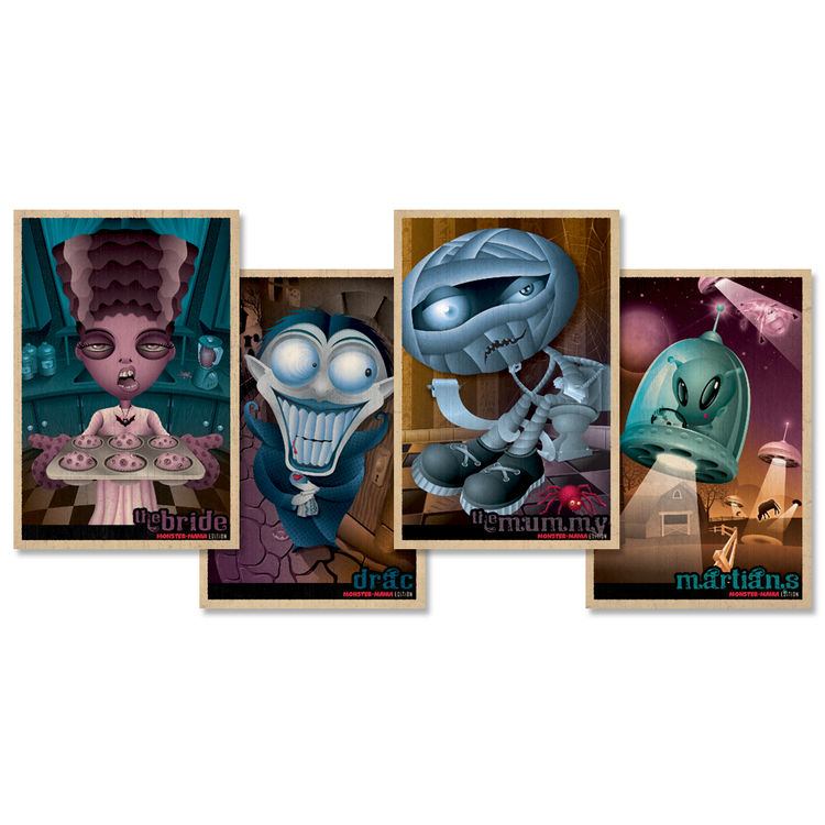 set of 4 retro monster movie posters by Robert Nicol