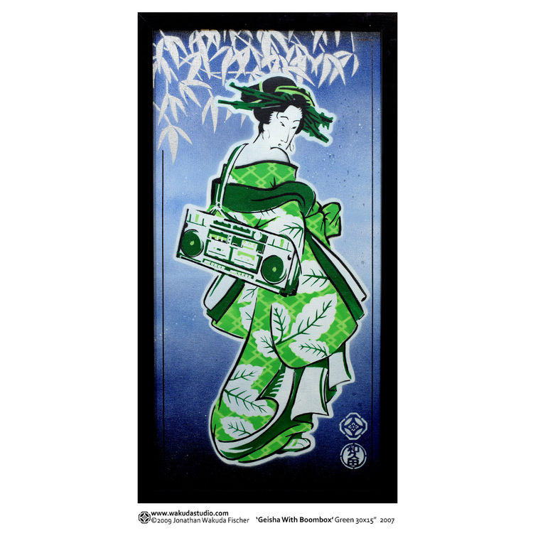 Geisha With Boombox (Green) by Jonathan Wakuda Fischer