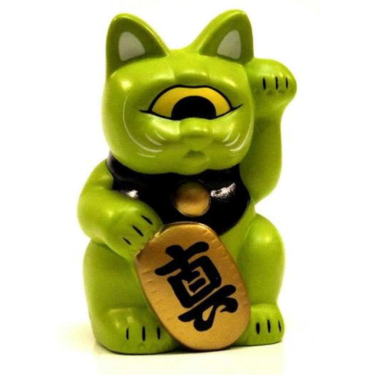 Mini Fortune Cat - Lime Green w/Black Collar