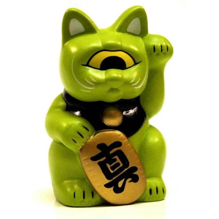 Mini Fortune Cat - Lime Green w/Black Collar by Real X Head (Mori Katsura)
