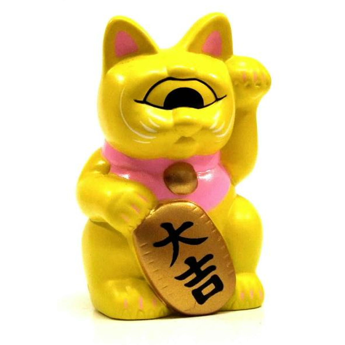 Mini Fortune Cat - Yellow w/Pink Collar
