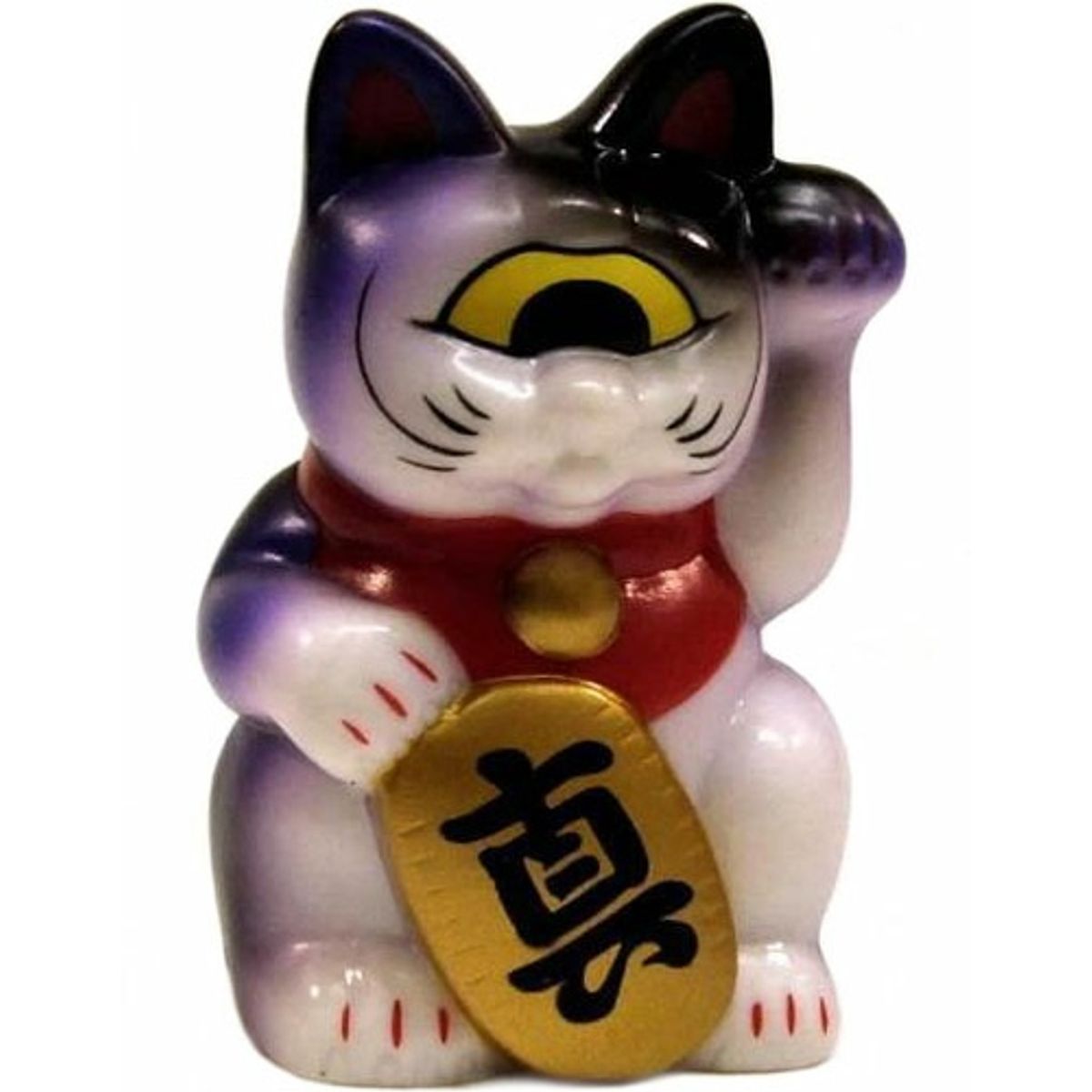 Mini Fortune Cat - White w/Purple Spray