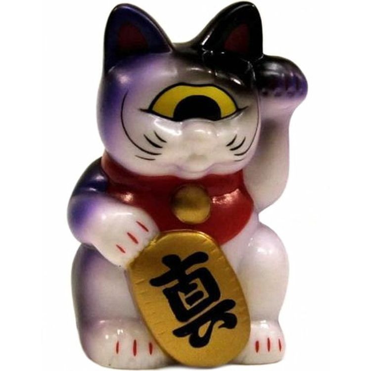 Mini Fortune Cat - White w/Purple Spray by Real X Head (Mori Katsura)