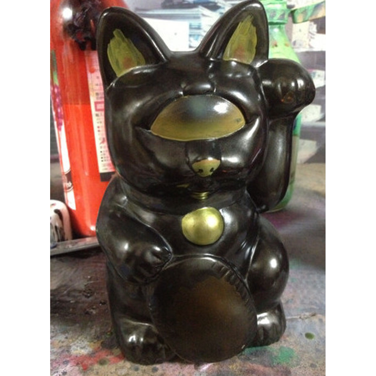 Grody Fortune Cat - clear grey/olive green