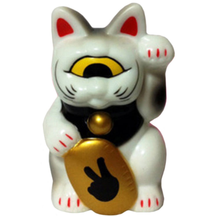 Mini Fortune Cat - White with Black by Real X Head (Mori Katsura)