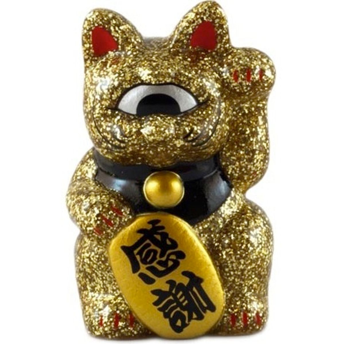Mini Fortune Cat - Gold Glitter w/ Silver Eye