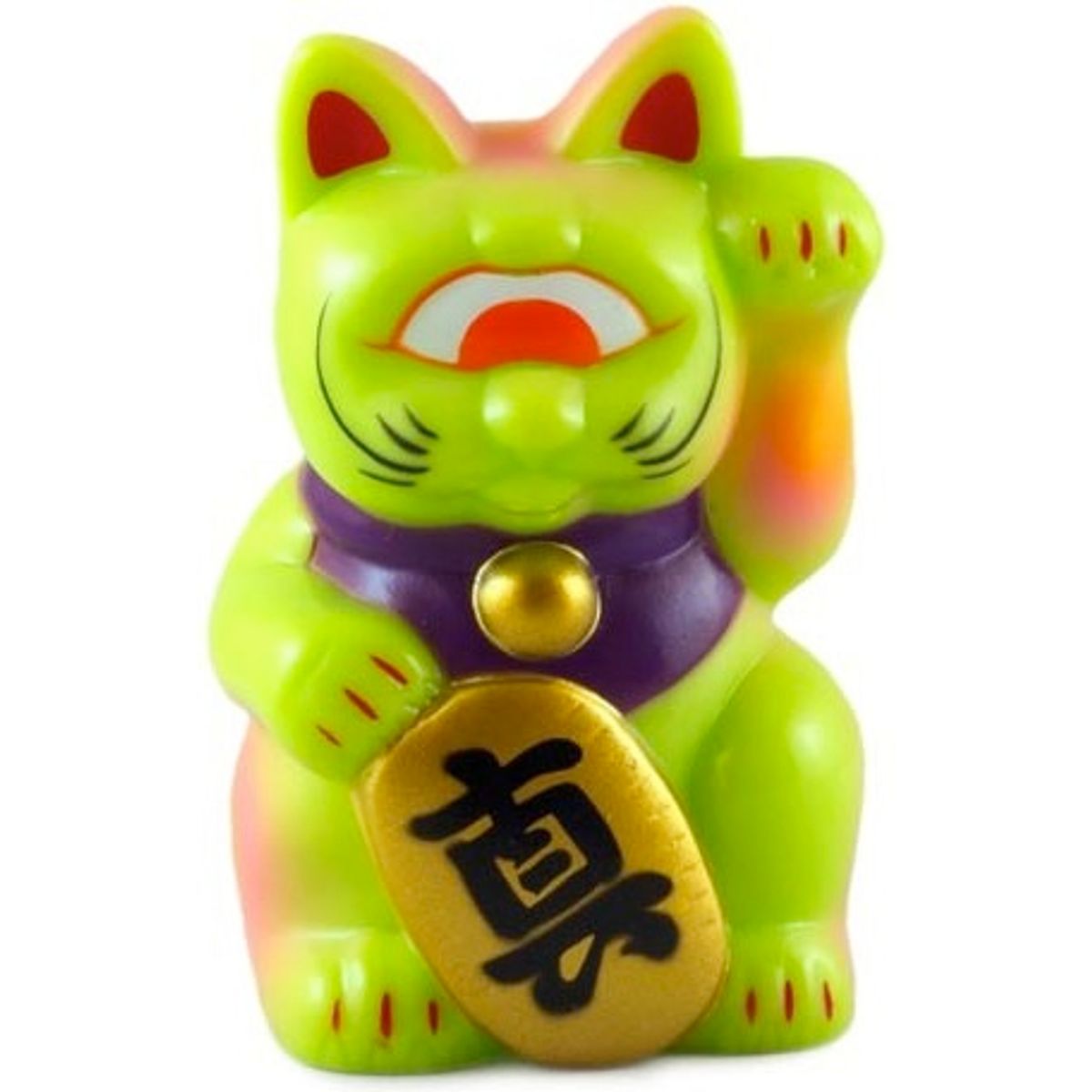 Mini Fortune Cat - Lime with Orange and Pink Sprays
