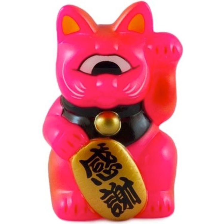 Mini Fortune Cat - Hot Pink w/ Black Collar by Real X Head (Mori Katsura)