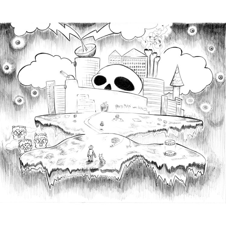 Mega Man Stops By Wily's Castle (in the Sky) by Ben DeFever
